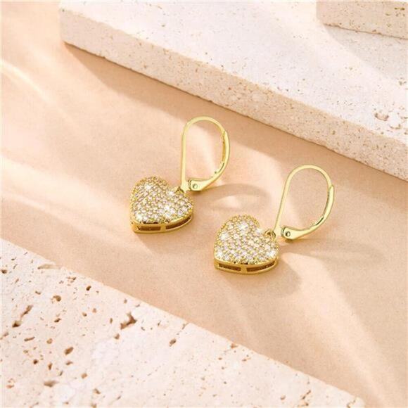 14k Gold Plated Sterling Silver CZ Heart Lock Earrings  925 Sterling Silver Dangle Earrings, 14K Gold Plated Heart Waterdrop